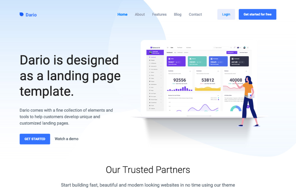 dario bootstrap landing page template