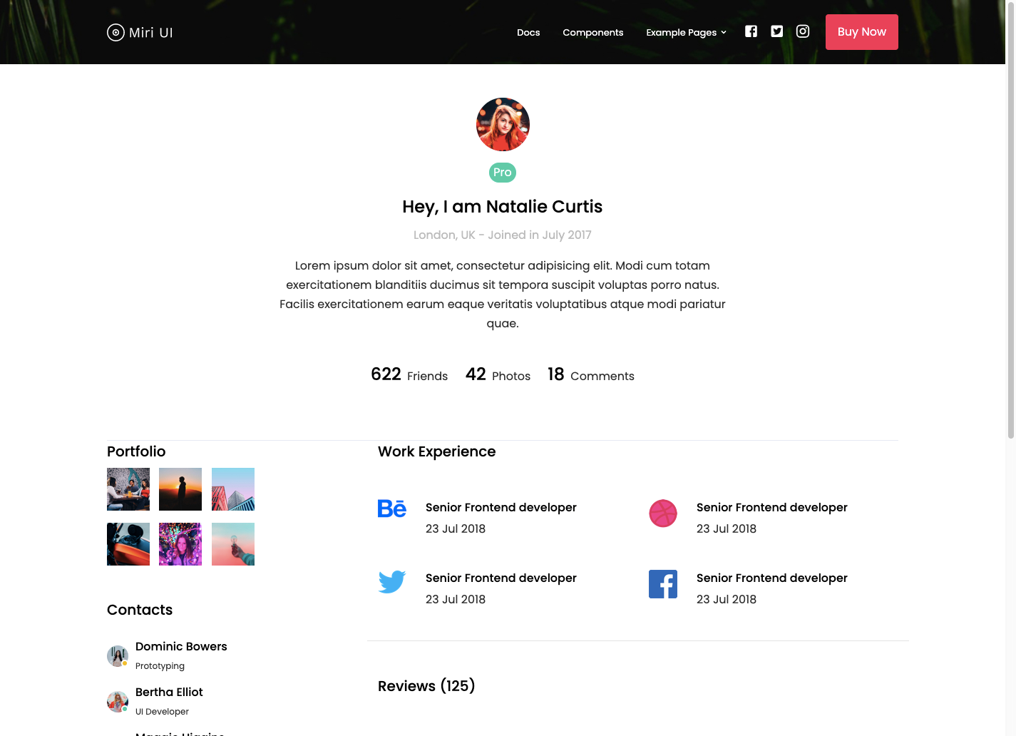 Profile page made by Miri UI