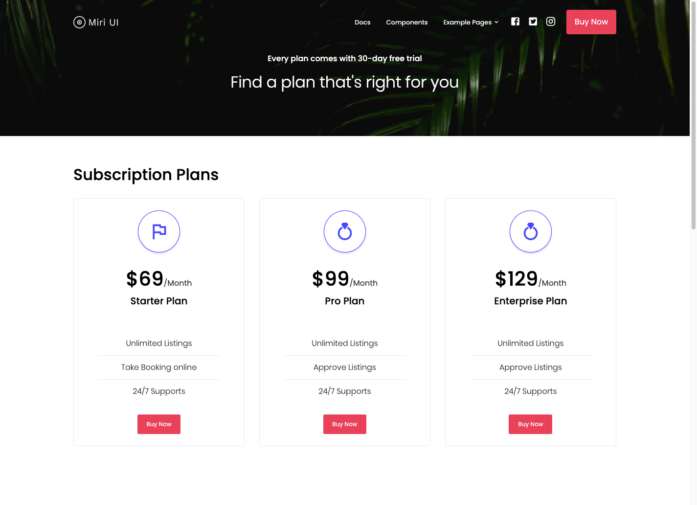 pricing page using Miri UI kit